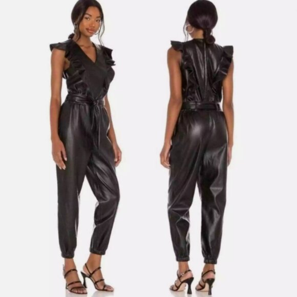 Blank NYC Vegan Leather Flutter Sleeve Jumpsuit Size S - Picture 1 of 6